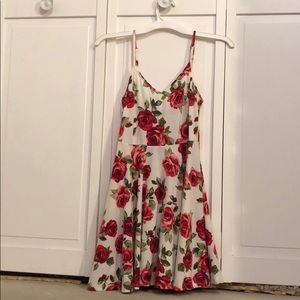 White dress with red roses